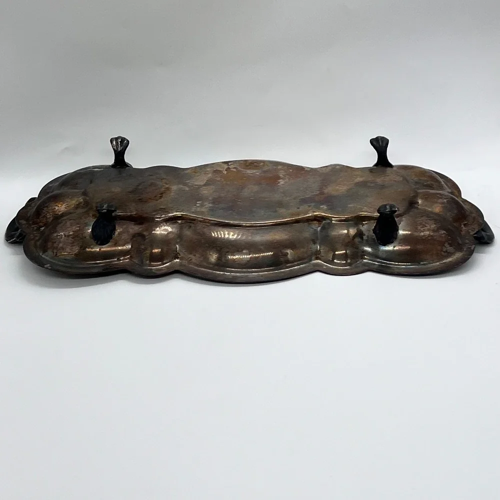 Vintage Silverplate Footed Serving Tray / Dish Unmarked Ornate Antique Style